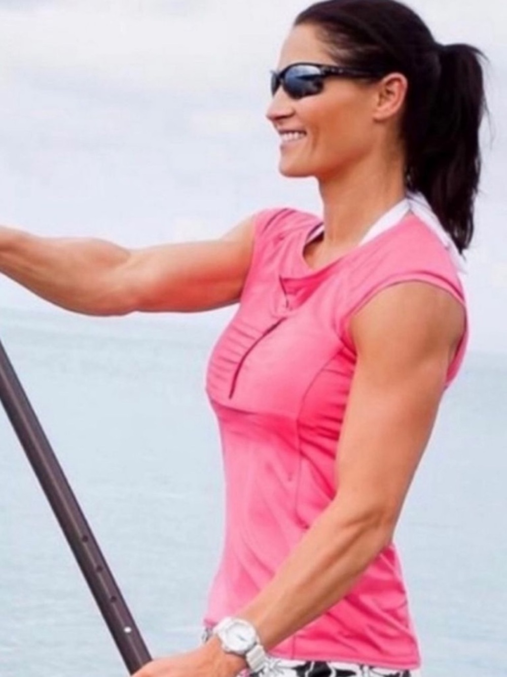 Athleta Pink Intrepid Cap Sleeve Sun Shield Top - Size Large
